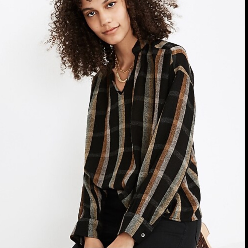Madewell Highroad Popover Shirt in Lessing Plaid black with an white size M - Picture 14 of 14